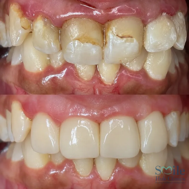Crown Smile Makeover before and after — Smile Hub Clinics, Johar Town, Lahore